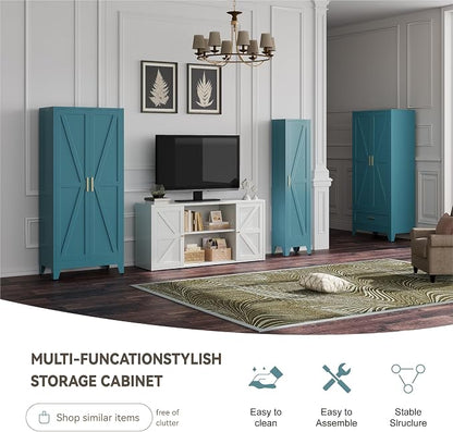 Baborokic Metal Armoire Wardrobe Closet with Hanging Rod,71H Metal Cabinet with Doors and Shelves,Bedroom Armoire Closet Organizers,Storage Cabinets for Bedroom,Office,Laundry Room(Blue)