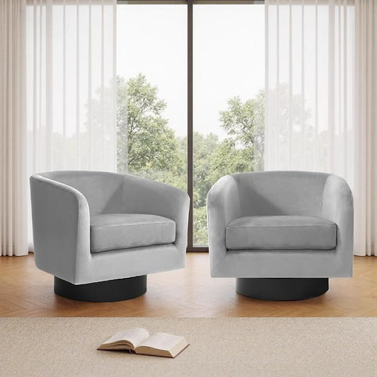 Swivel Barrel Accent Chairs Set of 2, Velvet Upholstered Armchair Modern Round Club Arm Chair for Living Room, Comfy Single Sofa Seating Bedroom Side Reading Seat for Home Office - Gray