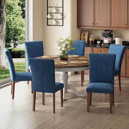 MALOL Dining Chairs Set of 6, High Back Dining Chair with Wood Legs and Nailhead Trim, Modern Padded Kitchen Room Chairs for Dining Room/Restaurant, Dark Blue
