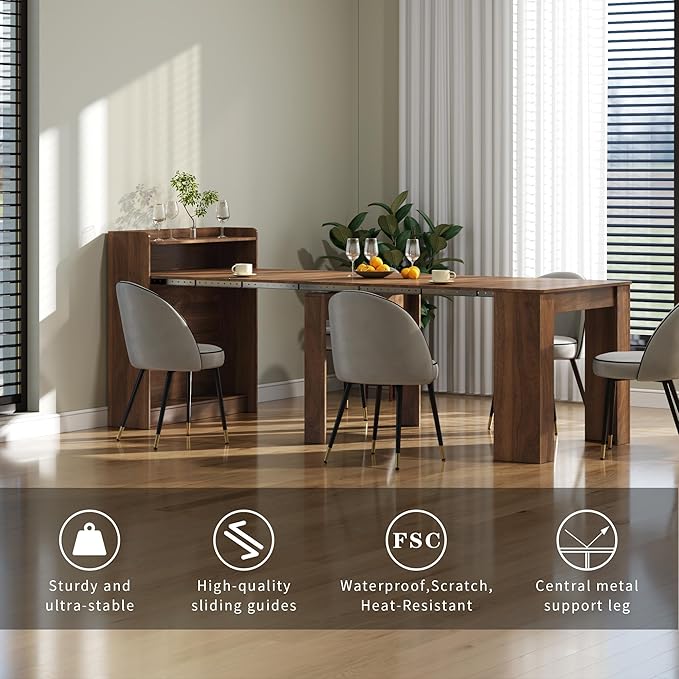 Transformer Table, Expandable Dining Table for 2-9 People, Folding Console Table Space Saving Furniture for Small Apartments, Walnut