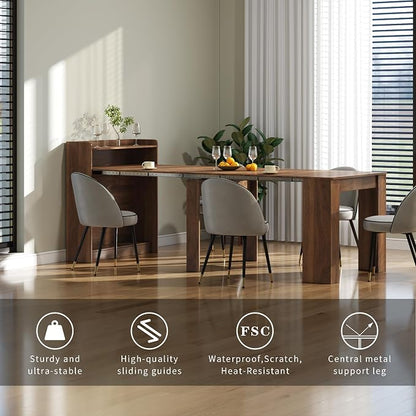 Extendable Dining Table for 10, 95” Transformer Dining Room Table, Modern Folding Console Table, Space Saving Kitchen & Dining Furniture Walnut