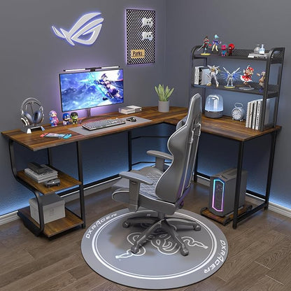 Teraves Reversible L Shaped Desk with Large Surface, 69 Inch Sturdy Corner Desk with Storage Shelves, Premium Office Computer Desk Workstation for Home Office Gaming