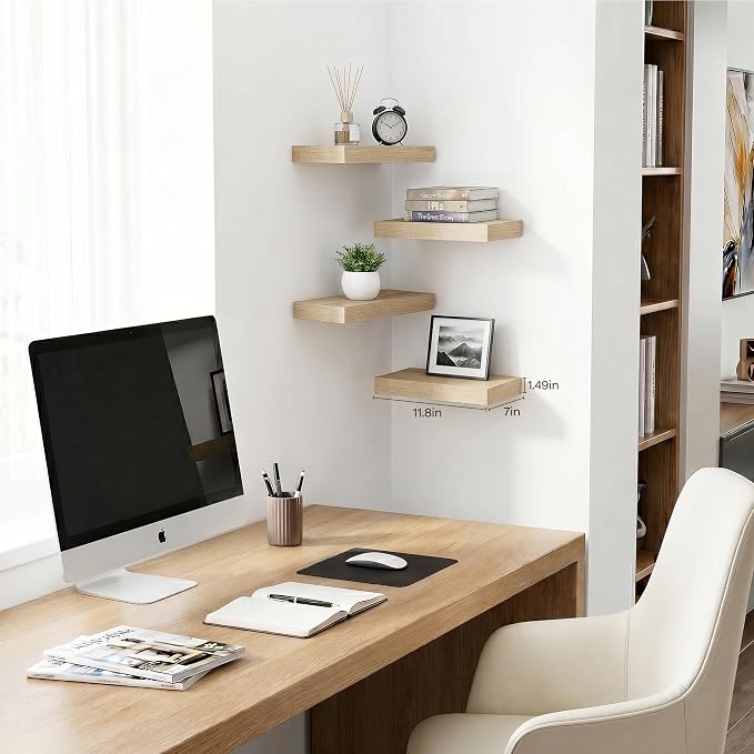 Floating Shelves for Wall, Wall Mounted Shelves Set of 4, 11.8 Inch Hanging Shelf with Invisible Brackets,Oak