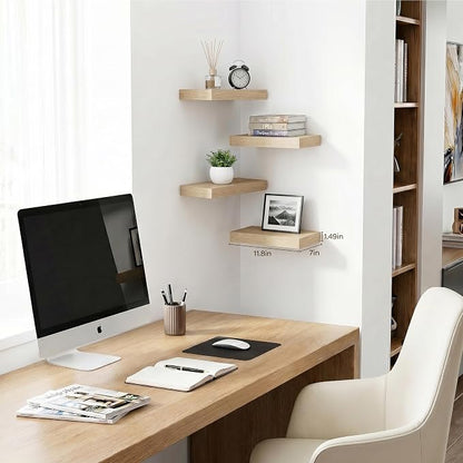 Floating Shelves for Wall, Wall Mounted Shelves Set of 4, 11.8 Inch Hanging Shelf with Invisible Brackets,Oak