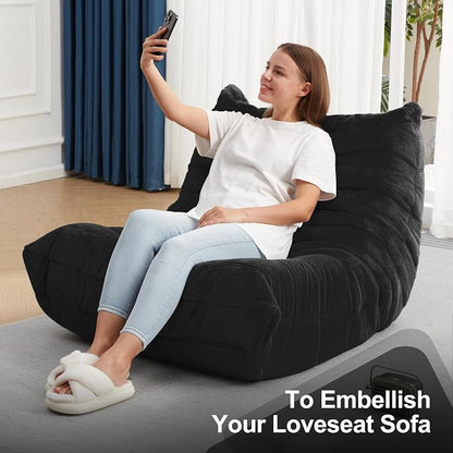 Hobestluk Adults Bean Bag Chair Faux Fur BeanBag Couch for Living Room | Black Plush,Ergonomic Design,Memory Foam,UltraSoft,Anti-slip Bottom,No Assembly Required,Decorative Style for Living Room