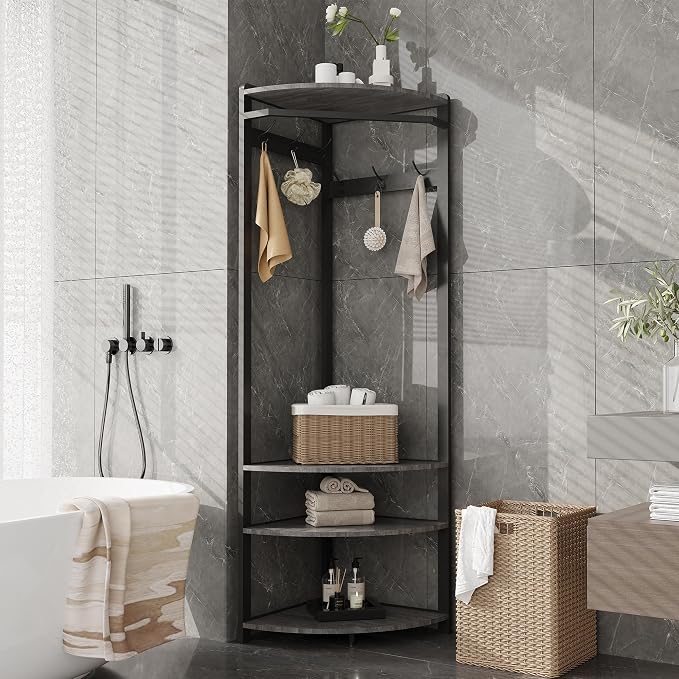 Coat Rack Freestanding with 6 Double Hooks, Shoe Bench & Storage Shelf - Freestanding Hall Tree Organizer for Entryway, Bedroom, Living Room, Space-Saving,Stone Grey