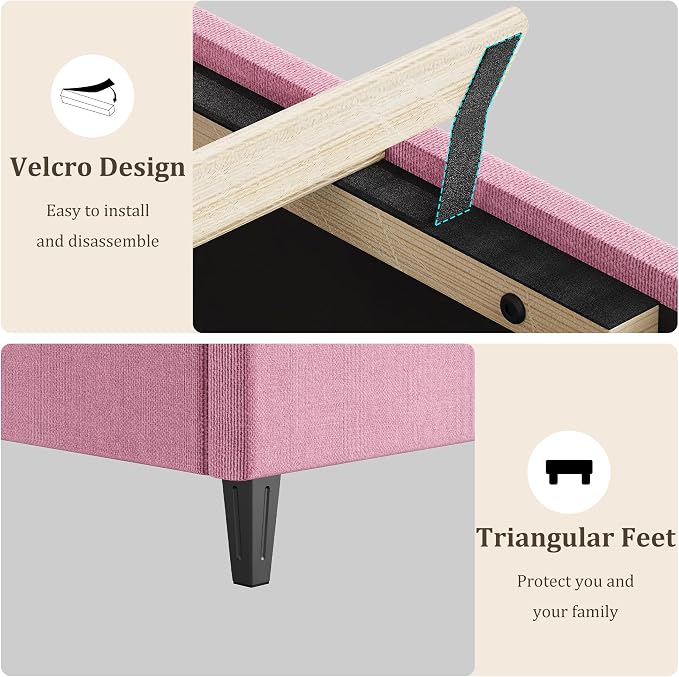 GarveeHome California King Bed Frame with Adjustable Headboard, Modern Linen Upholstered Platform Bed Frame with Wood Slats Support, No Box Spring Needed, Easy Assembly for Bedroom Apartment, Pink