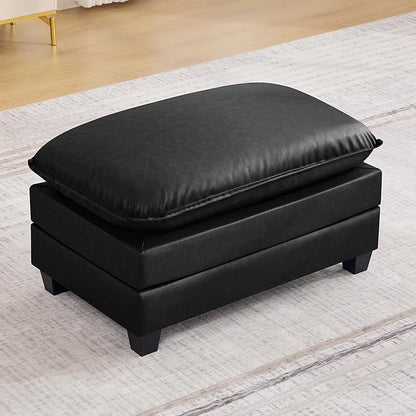 WUTUTUEE 35'' Modern Leather Cloud Sofa Ottoman,Rectangle Ottoman for Modular Sectional Sofa, Leather Black