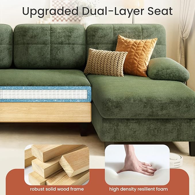 KKL U-Shaped Sectional Couch for Living Room | 112" Sectional Sofa with Double Chaise, Modern Sofa Deep Seat Couches for Living Room, Apartment, Office, Green