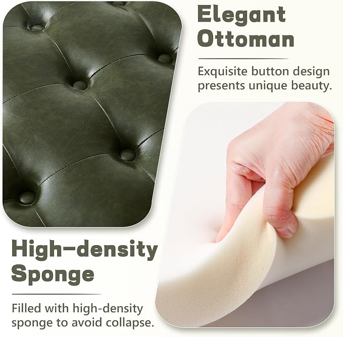 30-Inch Round Storage Ottoman, Button Tufted Ottoman Coffee Table with Removable Top for Living Room, Bedroom, Office (Green)
