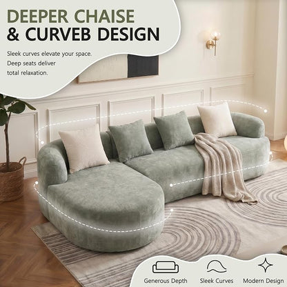 Modular Sectional Boneless Couches, Cloud Sectional Couch with L-Shape Curved Chaise, Modern Comfy Chenille Sofa with Deep Seat for Living Room, Bedroom, No Assembly Required (GreenB)