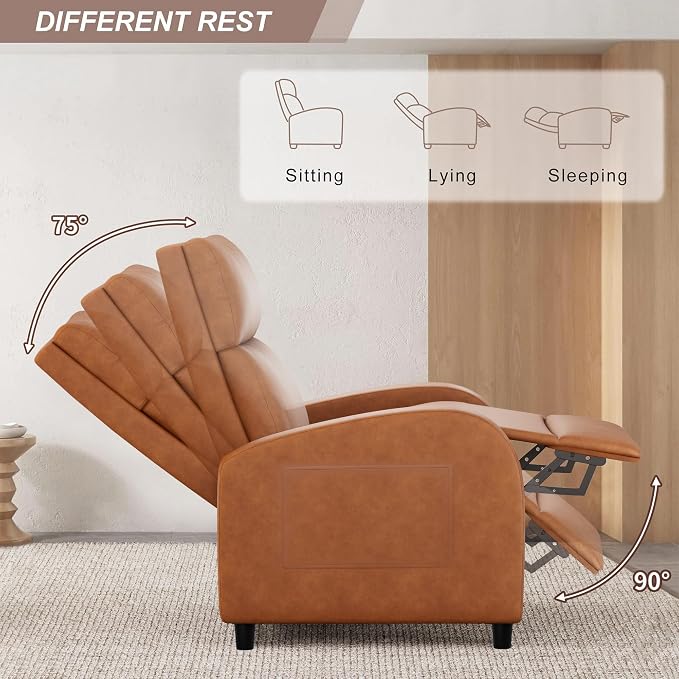 JUMMICO Recliner Chair Adjustable Home Theater Single Recliner Sofa Furniture with Thick Seat Cushion and Backrest Modern Living Room Recliners (Leather, Brown)