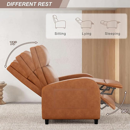 JUMMICO Recliner Chair Adjustable Home Theater Single Recliner Sofa Furniture with Thick Seat Cushion and Backrest Modern Living Room Recliners (Leather, Brown)