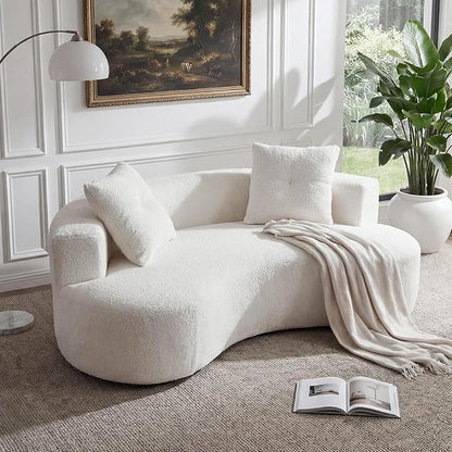 80'' Curved Loveseat Sofa Couch for Living Room, Deep Seat Cloud Boneless Floor Couch with 2 Pillows, Comfy Chenille Floor Sofa, Modern Round Loveseat Sofa for Small Space (CreamWhite, 80 Inch)