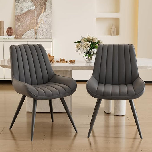 Dining Chairs Set of 2, Mid Century Modern Kitchen Chairs with Soft Cushion, Comfortable Upholstered Fabric Dining Room Chairs for Kitchen,Dark Grey