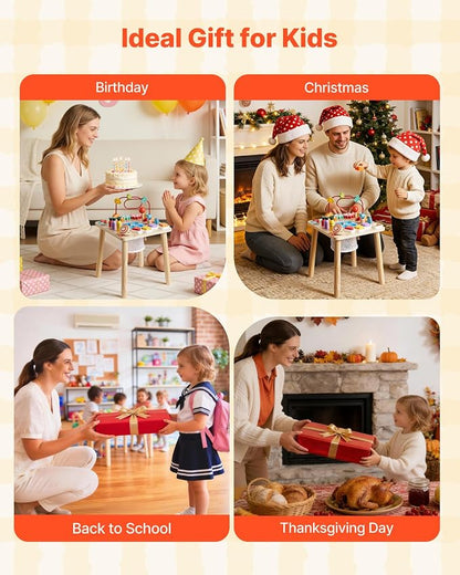 VEVOR Montessori Activity Table for Toddler 1-3 Years Old, 8 in 1 Wooden Learn Activity Desk, Baby Play Table for Boys & Girls Aged 6+ Months, Great Birthday, Christmas, Children's Day Present