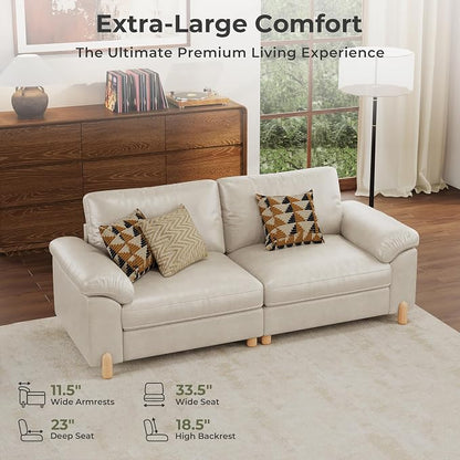 SITJOY Large Cloud Couch, 86" Wide 2 Seater Loveseat, Faux Leather in White | Pet-Friendly Scratch-Resistant Leather Sectional Sofas for Living Room, Deep Seat Wide Couch