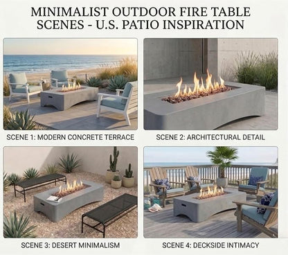 56" Propane Fire Pit Table, 50,000 BTU Rectangular Outdoor Gas Fire Pit, Concrete Patio Fire Table with Tank Seat, Lava Rocks & Waterproof Cover for Backyard Deck, Light Grey