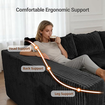 Claiks 128" Modular U Shaped Couch, Sectional Deep Seat Sofa with Pet Stair, Black