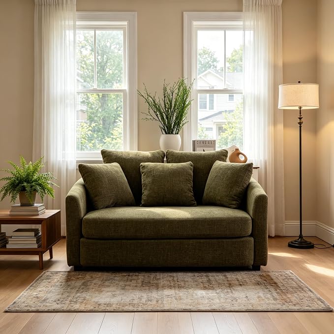 ERYE 56.3" Chenille Upholstered Accent Chair Deep Seat for Living Room Bedroom, Oversized Leisure Cushion Armchair W/ 5 Pillows and Removable Cover for Home Apartment Office