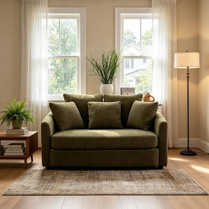 ERYE 56.3" Chenille Upholstered Accent Chair Deep Seat for Living Room Bedroom, Oversized Leisure Cushion Armchair W/ 5 Pillows and Removable Cover for Home Apartment Office