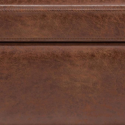 SIMPLIHOME Owen Lift Top Coffee Table Storage Ottoman - 42 inch Wide Upholstered Vegan Leather Rectangular Lift-Top Ottoman in Distressed Saddle Brown, Mid-Century Modern Ottoman for Living Room