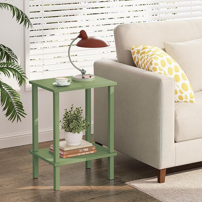 TUTOTAK End Table, Side Table, Nightstand, 2-Tier Storage Shelf, Sofa Side Table for Small Space, Living Room, Bed Room Olive Green TB01BOG034