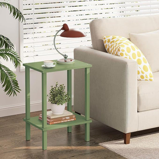 TUTOTAK End Table, Side Table, Nightstand, 2-Tier Storage Shelf, Sofa Side Table for Small Space, Living Room, Bed Room Olive Green TB01BOG034
