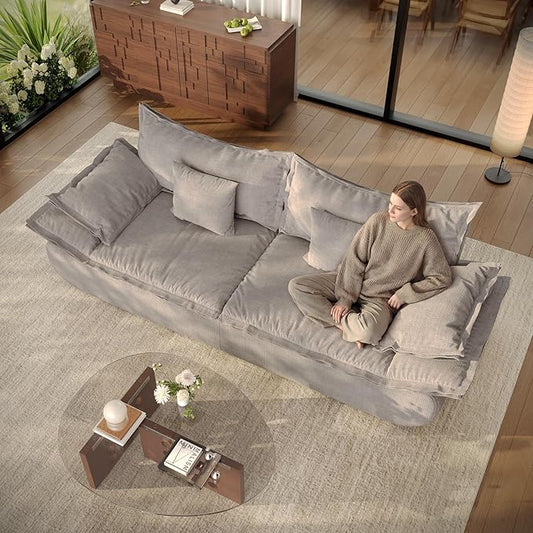 Vesgantti 86.6" Cloud Couch for Living Room, Modern 3 Seater Sailboat Sofa with Deep Seat, Comfy Chenille Upholstered Boneless Couch with Curved Armrest, No Assembly Required, Light Grey