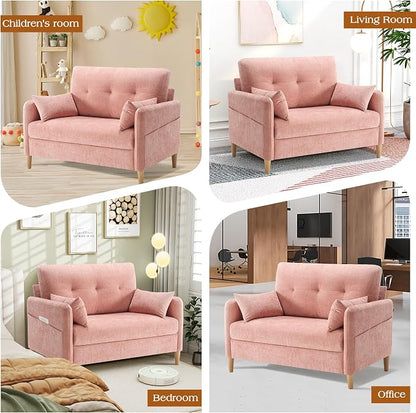 Hanherry Loveseat Couch,Small Sofa for Living Room, Comfy Chenille Fabric Love Seat for Bedroom with Throw Pillow,Removable Cushion Cover,Couches for Small Space,Apartment,Dorm