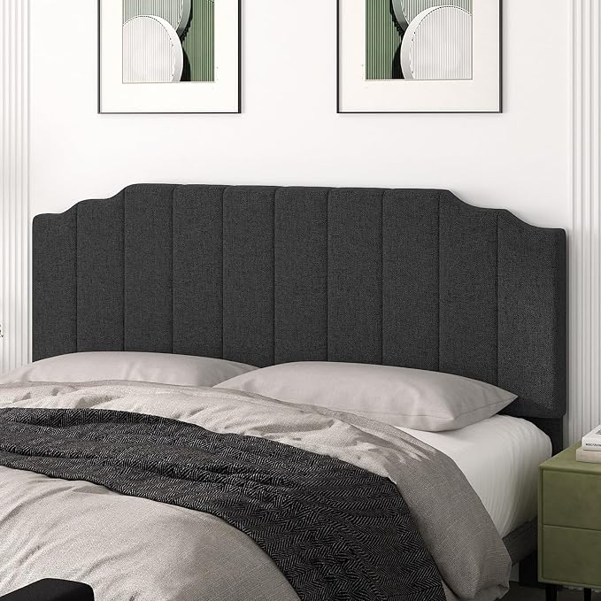 Befurtori King Size Headboard Only, Linen Wall Mounted Headboard King for Adjustable Bed Modern Upholstered Head Board Easy Assembly, Dark Gray