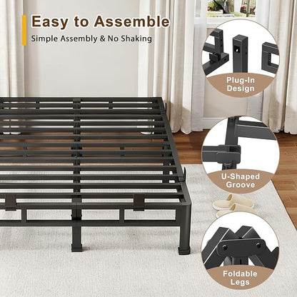 ROIL 10 Inch King Bed Frame, Metal Bed Frame & Box Spring 2 in 1 Platform with Round Corner Legs, 4000LBS Double Layer Low Profile Metal Platform Mattress Baffles, Noise-Free Easy Assembly