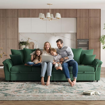 LINSY HOME Oversized Sectional Sleeper Sofa with Pull Out Couch Bed (Green, 110.5'') | USB Charging