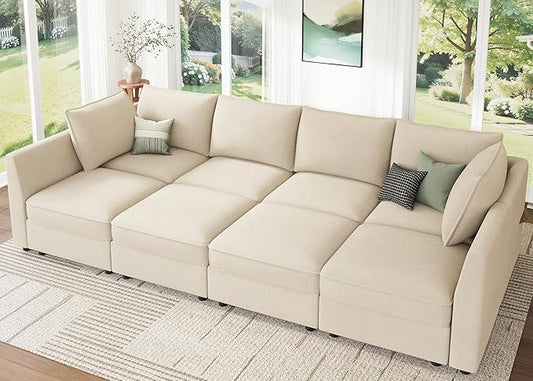 HONBAY Modular Sofa Sectional Sleeper Couch with Storage Seat Reversible Sectional Sleeper Couch Modular Sofa - Beige