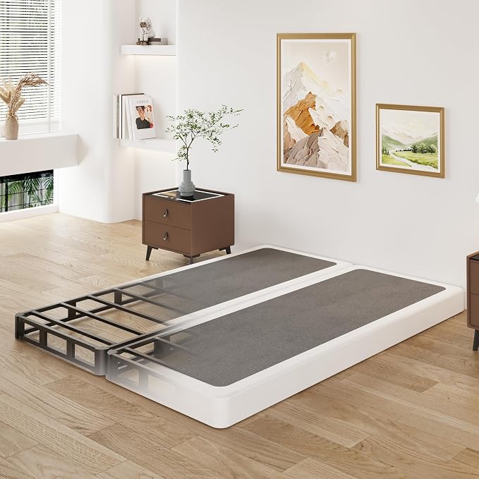Lutown-Teen 4 Inch Split Box Spring Full Size Bed, Heavy Duty Metal Full Size Box Spring Only Mattress Foundation with Fabric Cover, Easy Assembly, Noise Free