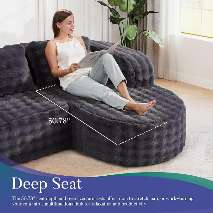 Hobestluk Modular Sectional Sofa Couches L-Shape Couch 3 Seat Modular Sofa Memory Foam Sectional Couches for Living Room, Cloud Couch (Round Ash Grey, 96", Right Hand Facing)