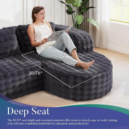 Hobestluk Modular Sectional Sofa Couches L-Shape Couch 3 Seat Modular Sofa Memory Foam Sectional Couches for Living Room, Cloud Couch (Round Ash Grey, 96", Right Hand Facing)