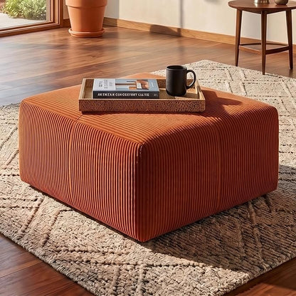 Boneless Modular Sofa Ottoman, Modern Footrest with Soft Padded Seat, Chenille Footstool Boneless for Living Room, Terracotta Orange