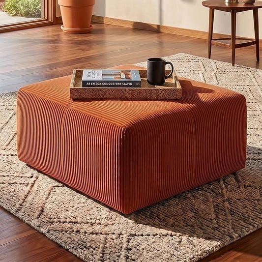Boneless Modular Sofa Ottoman, Modern Footrest with Soft Padded Seat, Chenille Footstool Boneless for Living Room, Terracotta Orange