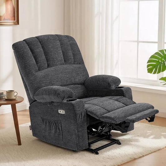 MCombo Large Power Lift Recliner Chair for Elderly, Lift Chair with Heat and Massage, 3 Positions, USB Charge Ports, Cup Holders, Fabric 7099 (Large, Dark Grey)