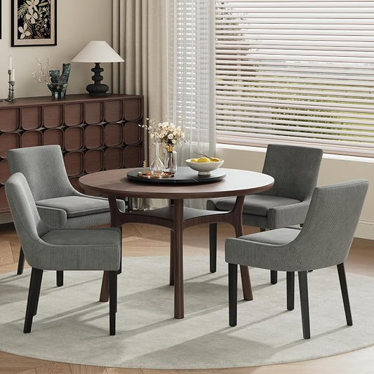 Modern Dining Room Chairs Set of 4 with Mid Back and Wood Legs, Upholstered Kitchen Chairs for Dining Room/Living Room, Dark Grey