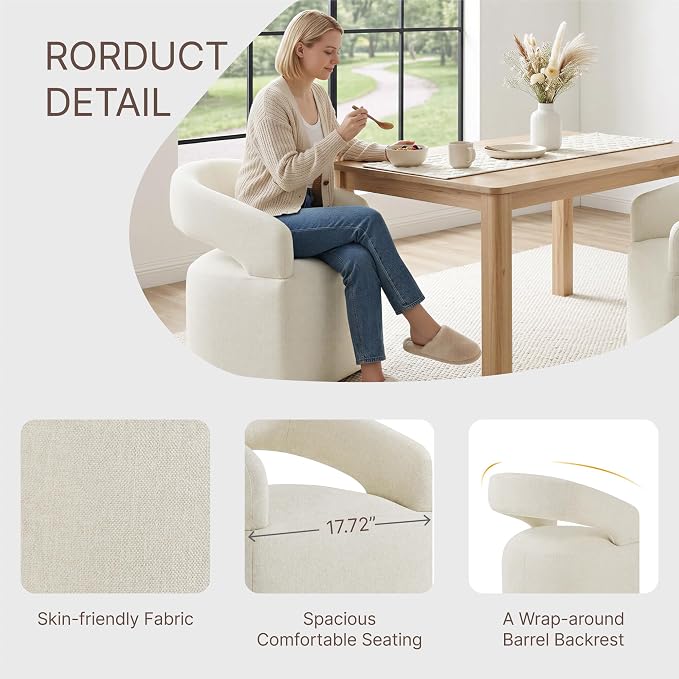 KISLOT Upholstered Dining Chairs Set of 2, Modern Arm Kitchen & Dining Room Chairs with Hidden Casters, Linen Fabric Padded Rolling Chairs, Sturdy Wood Frame, 300 lbs Capacity, Cream Beige