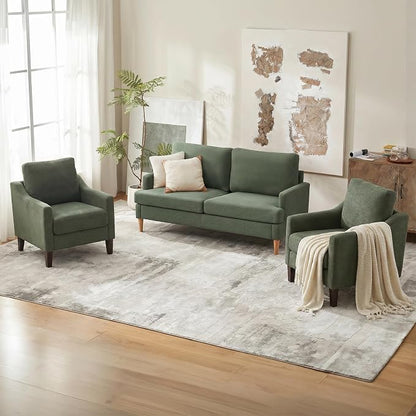 VKNOW Mid-Century Accent Chairs Set of 2, No Tools Assembly Required, Modern Upholstered Polyester Armchairs for Living Room & Bedroom, Comfortable Reading Chairs with Wood Legs, Green