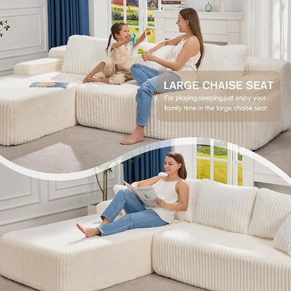 Hobestluk Boneless Couch Modular Sectional Sofa L-Shape Oversized Chaise | 108" Left Facing Chaise White,Memory Foam,Removable Cover,Non-slip Bottom,No Assemble Required,Living Room Furniture