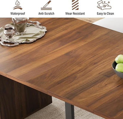 weselon 42"-120" Extendable Dining Table for 4-14, Expandable Oval Dining Room Table with Fluted Pedestal Base & Reinforced Metal Support Leg, Extra Large Modern Kitchen Table (Walnut)