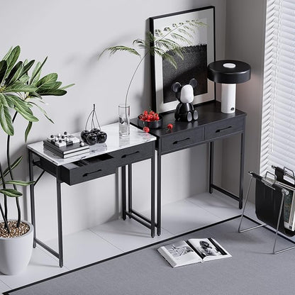 Pamray 32 Inch Small Computer Desk with 2 Drawers for Bedroom Study Writing Home Office Table for Small Spaces Marble