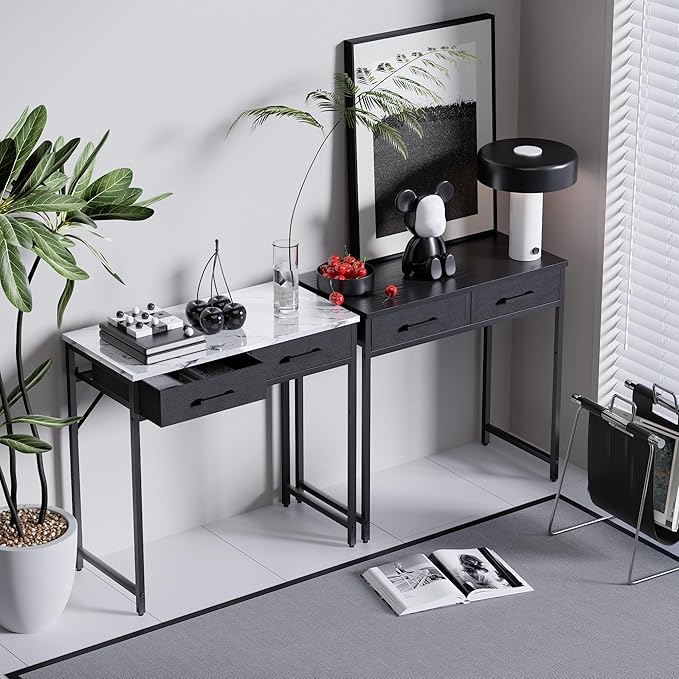 Pamray 32 Inch Small Computer Desk with 2 Drawers for Bedroom Study Writing Home Office Table for Small Spaces Brown