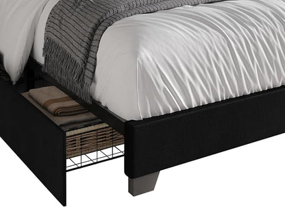 HOME DESIGN Valdez King Size Upholstered Storage Platform Bed Frame, Velvet Fabric, Channel Tufted Headboard, 4 Drawers, No Box Spring Needed, Black