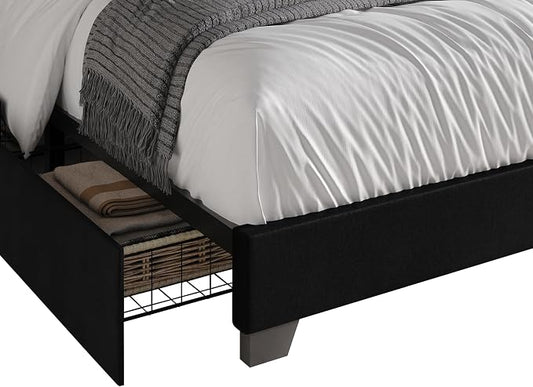 HOME DESIGN Valdez King Size Upholstered Storage Platform Bed Frame, Velvet Fabric, Channel Tufted Headboard, 4 Drawers, No Box Spring Needed, Black