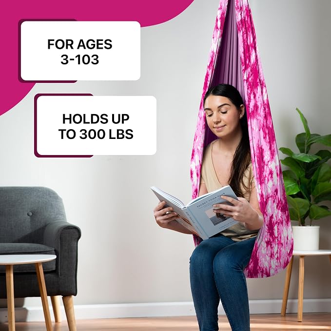 Indoor Sensory Swing for Kids or Outdoor – Holds 300lbs, Double-Layer, & 360° Swivel, Calming Compression Therapy Swing Hammock for Kids & Adults with All Hardware – Sensory-Motor Toys & Gifts